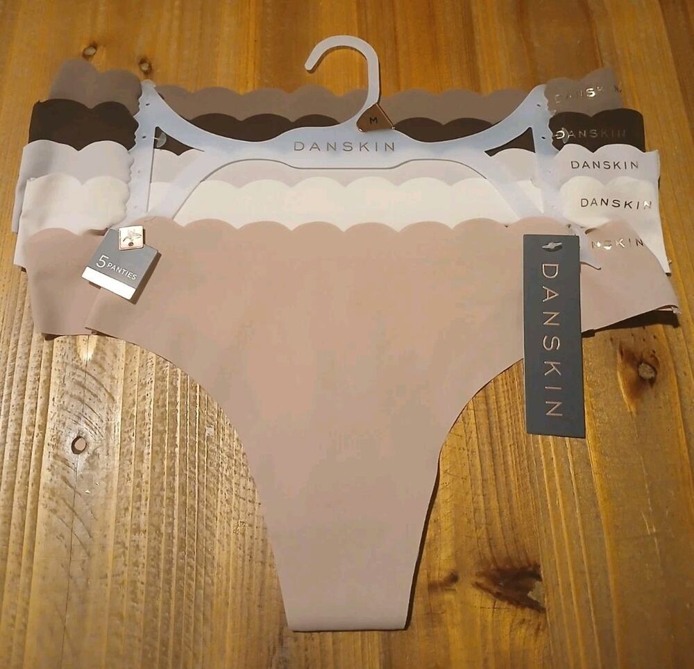 5-Pack Danskin Women's No-Show Scalloped Thong Panties Creams Browns Medium